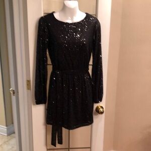 Crystal Sky Black Sequin Long-Sleeve Party Dress